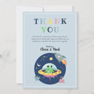Carte De Remerciements Boys mignonne Space Alien Rocket Ship Baby shower