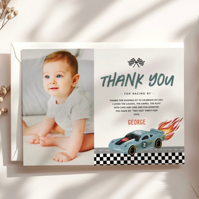 Carte De Remerciements Boys Two Fast Photo Racing Car 2e anniversaire (Créateur téléchargé)