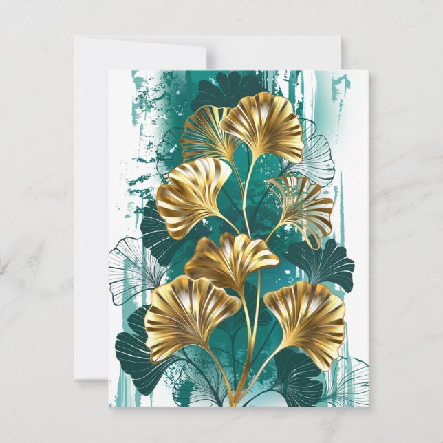 Carte De Remerciements Branch with Golden Leaves Ginko Biloba (Devant)