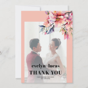 Carte De Remerciements Branche de rhododendron rose pêche photo mariage
