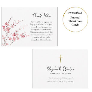 Carte De Remerciements Branches de fleurs roses délicates Funérailles ort