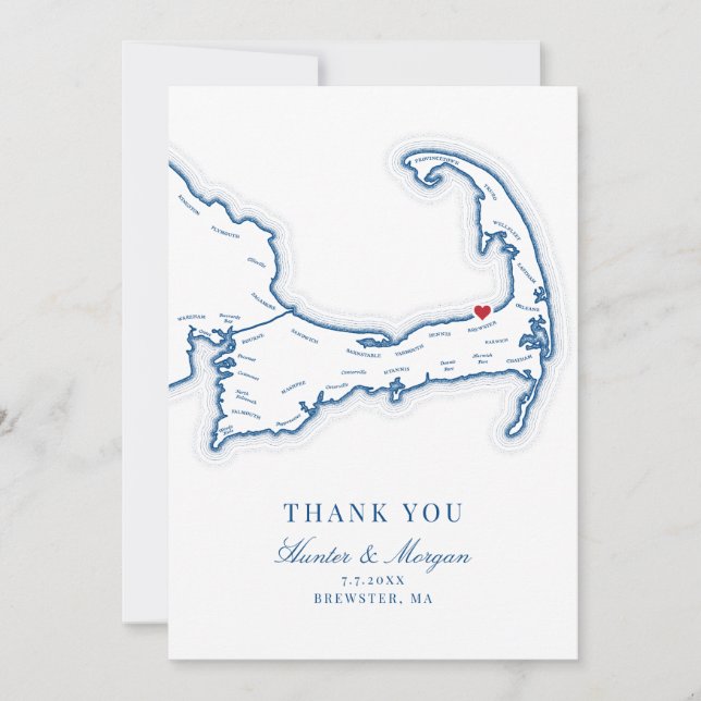 Carte De Remerciements Brewster MA Cape Cod Map Photo Mariage (Devant)