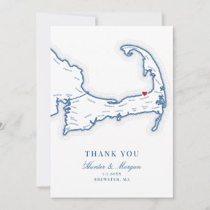 Carte De Remerciements Brewster MA Cape Cod Map Photo Mariage