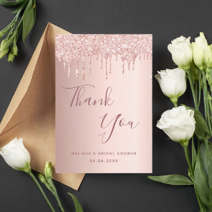 Carte De Remerciements Bridal shower rose gold glitter drips glamorous