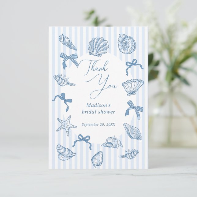 Carte De Remerciements Bridal Toast On The Coast Seashells Bridal Shower (Debout devant)