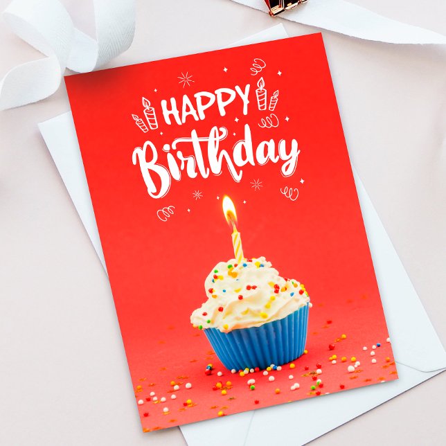 Carte De Remerciements Bright С upcake Red Happy Birthday Greeting Card (Créateur téléchargé)