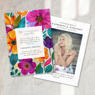 Carte De Remerciements Bright Floral Memorial Photo Sympathy Funeral