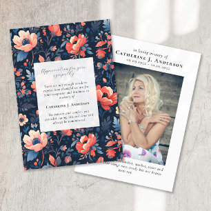 Carte De Remerciements Bright Floral Memorial Photo Sympathy Funeral