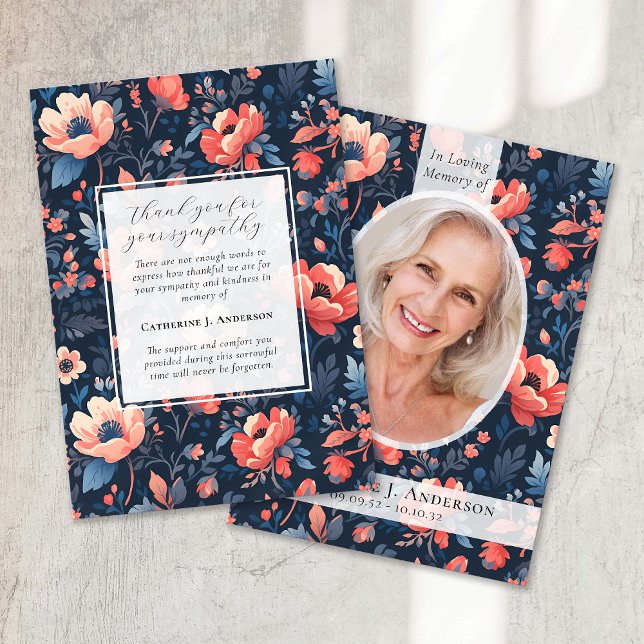 Carte De Remerciements Bright Floral Photo Sympathy Funeral Memorial (Créateur téléchargé)