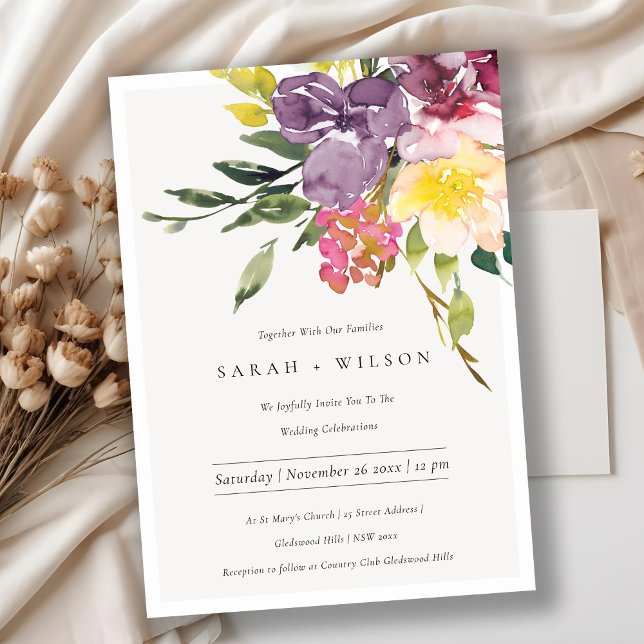 Carte De Remerciements Bright Jaune Blush Bourgogne Floral Mariage Invite (Créateur téléchargé)