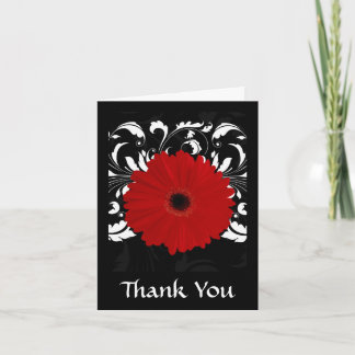 Carte De Remerciements Bright Red Gerbera Daisy on Black