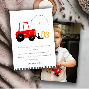 Carte De Remerciements Bright Red Yellow Digger Enfants Photo Anniversair