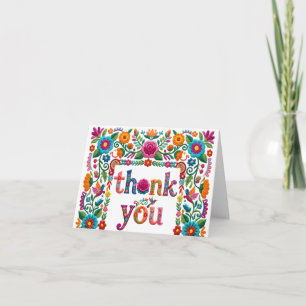 Carte De Remerciements Broderie d'art populaire florale fantaisiste color