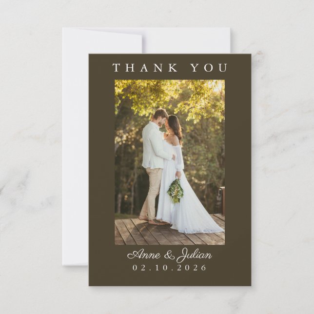 Carte De Remerciements Brown Simple Photo Wedding Thank You Card W Note (Devant)