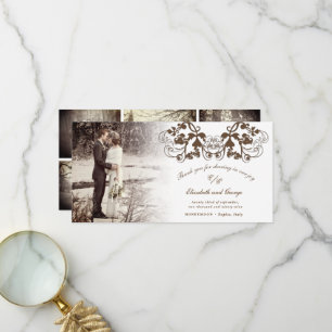 Carte De Remerciements Brown Vintage Damask Floral Floural Photo Mariage