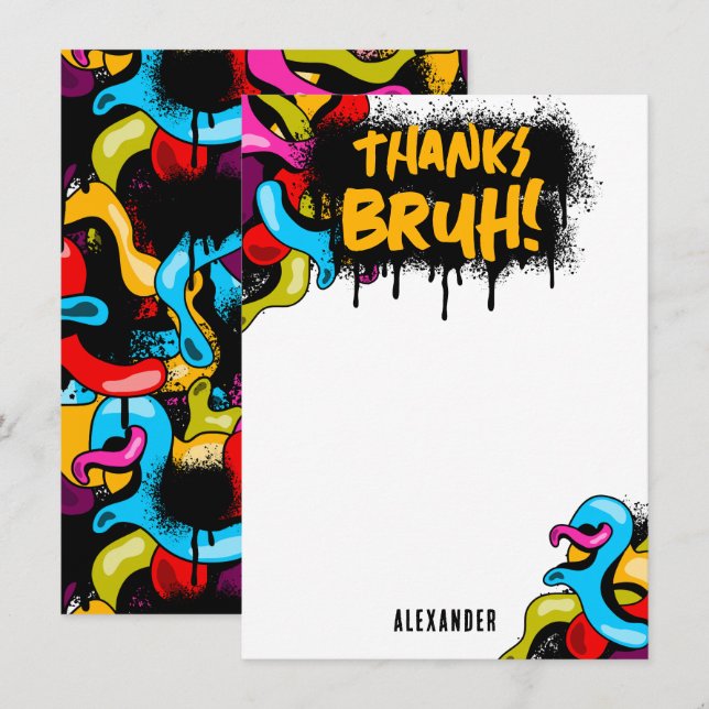 Carte De Remerciements Bruh Neon Graffiti Hip Hop Street Art pour Enfants (Devant / Derrière)