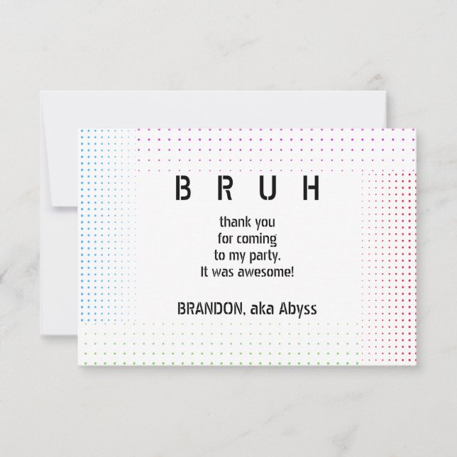 Carte De Remerciements BRUH YOU EN Ado Boy Jeu vidéo fête d'anniversaire (Devant)