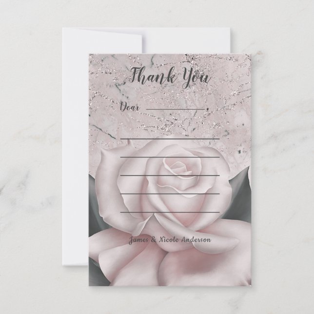 Carte De Remerciements Brun blanc Rose Glam Marbre moderne Shabby Chic (Devant)