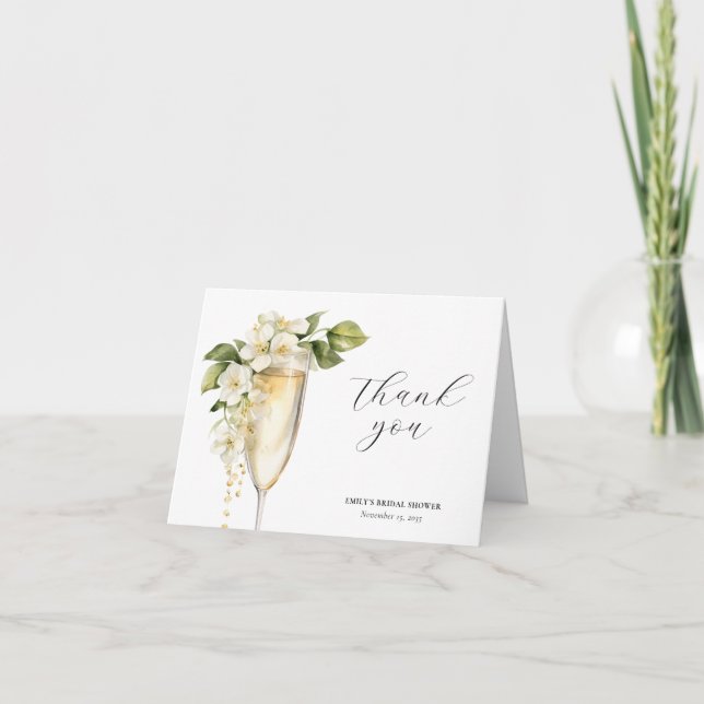 Carte De Remerciements Brunch et Bubbly Fête des mariées élégante (Devant)