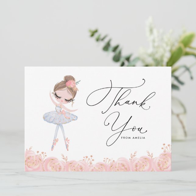 Carte De Remerciements Brunette Girl Ballerina en robe blanche Anniversai (Debout devant)