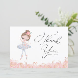 Carte De Remerciements Brunette Girl Ballerina en robe blanche Anniversai