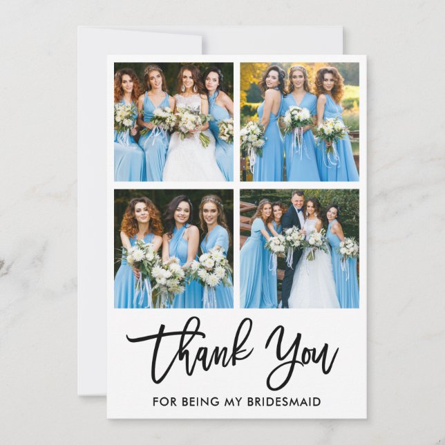 Carte De Remerciements Brush Mariage de script moderne 4 Photo Bridesmaid (Devant)