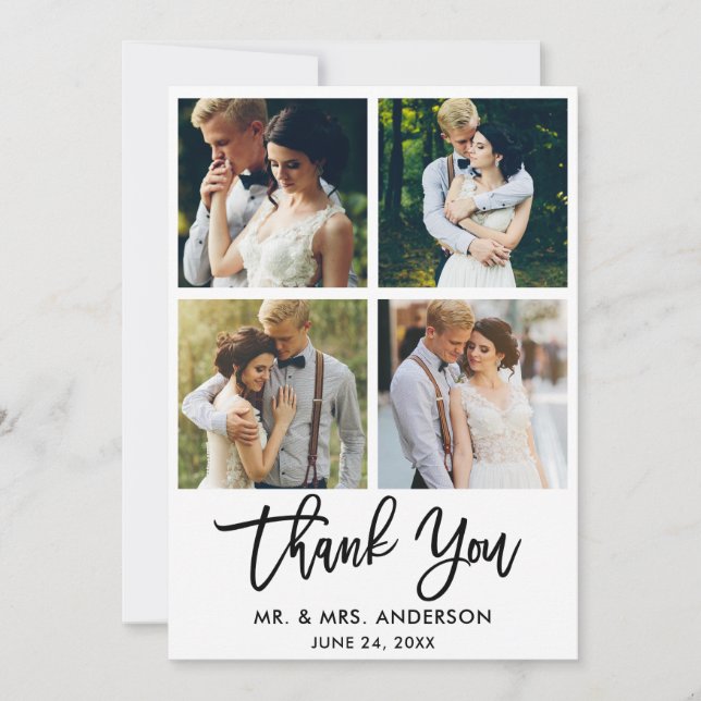 Carte De Remerciements Brush moderne Mariage de script 4 Photo (Devant)