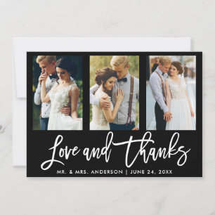 Carte De Remerciements Brush Script 3 Photo Mariage Love Thanks Blk