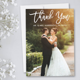 Carte De Remerciements Brush Script Bride Groom Mariage Photo