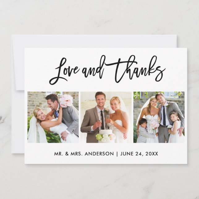 Carte De Remerciements Brush Script Love and Thanks 3 Mariage photo (Devant)