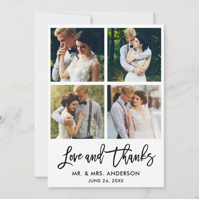 Carte De Remerciements Brush Script Love and Thanks Mariage 4 Photo (Devant)