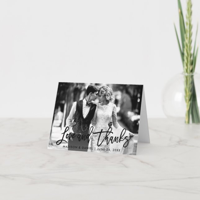 Carte De Remerciements Brush Script Love Thanks Noir et blanc Note (Devant)