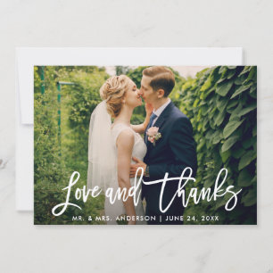 Carte De Remerciements Brush Script Mariage Photo Love and Thanks Modern