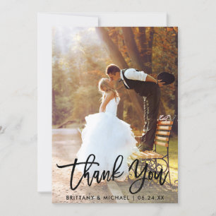 Carte De Remerciements Brush Script Modern Mariage Photo