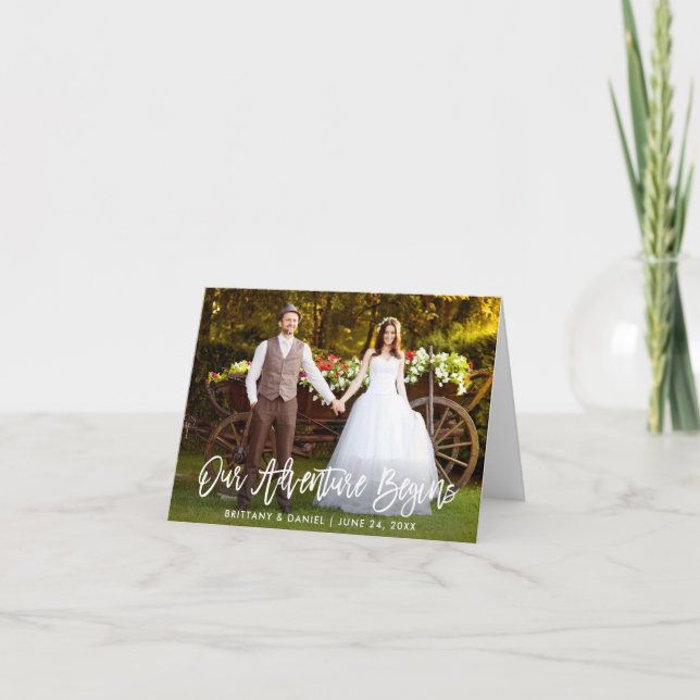 Carte De Remerciements Brush Script Notre aventure commence Note Mariage (Devant)