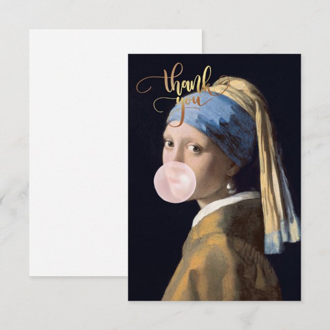 Carte De Remerciements Bubble Gum Diva avec oreille perle (Devant / Derrière)