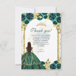 Carte De Remerciements Budget Élégant Emerald Floral Photo Quinceañera