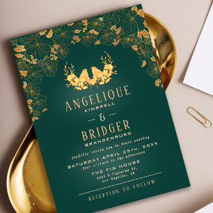 Carte De Remerciements Budget Green & Gold Birds Floral Wedding Invitatio