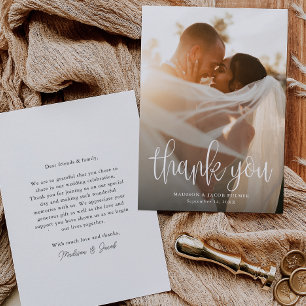 Carte De Remerciements Budget Moderne Calligraphie Script Mariage Photo