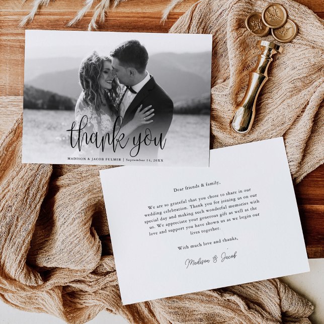 Carte De Remerciements Budget Moderne Calligraphie Script Mariage Photo (Créateur téléchargé)