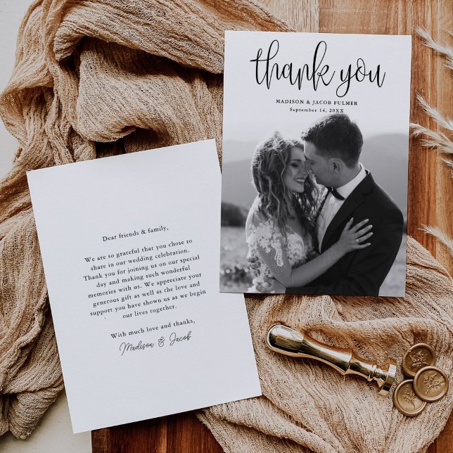 Carte De Remerciements Budget Moderne Calligraphie Script Mariage Photo (Créateur téléchargé)