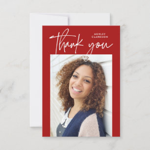 Carte De Remerciements Budget Rouge Moderne Calligraphie Photo Graduation