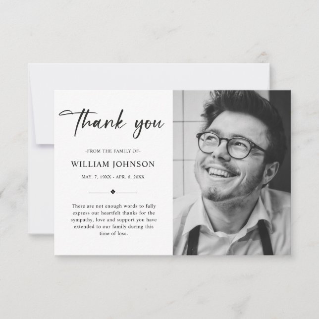 Carte De Remerciements Budget Simple Bereavit Sympathy Funeral Photo (Devant)