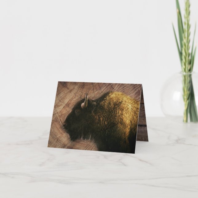 Carte De Remerciements Buffalo de bison de bois (Devant)