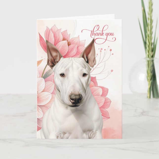 Carte De Remerciements Bull Terrier Dog Soft Pink Botanical Blooms (Devant)