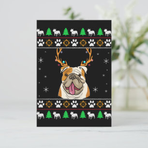 Carte De Remerciements Bulldog avec Antlers dans un Noël ennuyeux