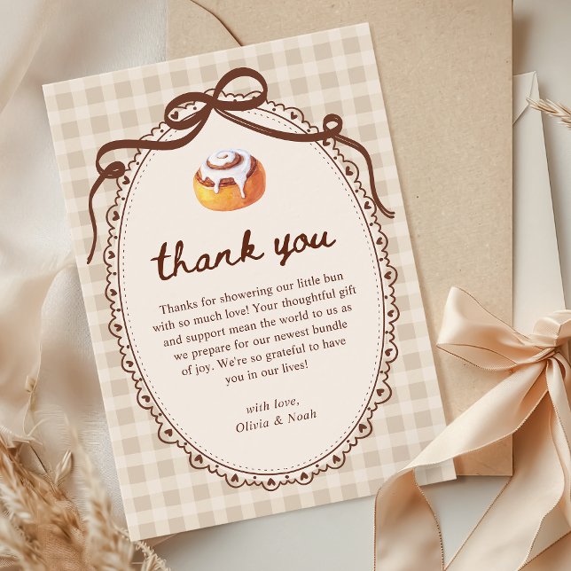 Carte De Remerciements Bun in the Oven Gingham Bakery Baby Shower  (Créateur téléchargé)