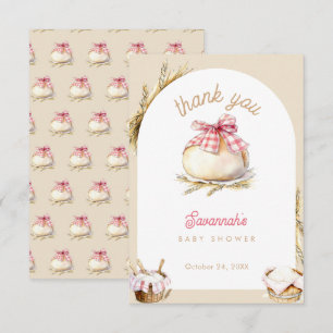 Carte De Remerciements Bun In The Oven Ruban Gingham Rose Fête Prénatale