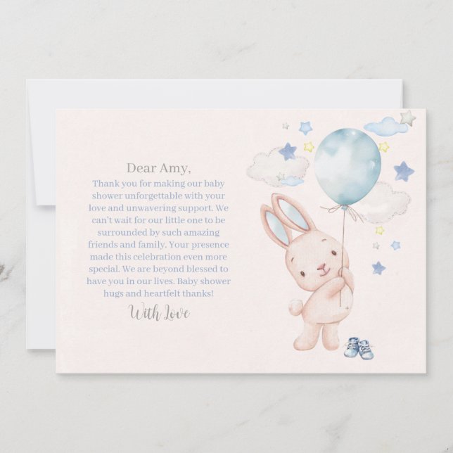 Carte De Remerciements Bunny Baby shower garçon (Devant)