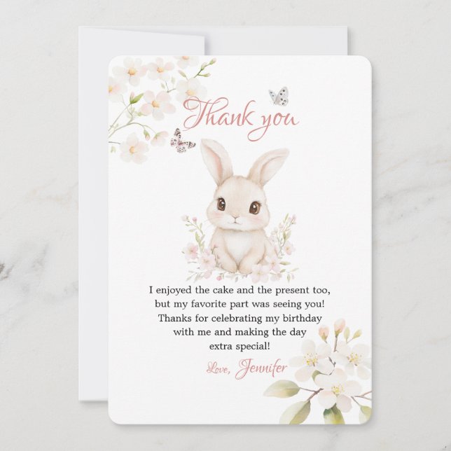 Carte De Remerciements Bunny Butterfly Pink Petals Stationery (Devant)